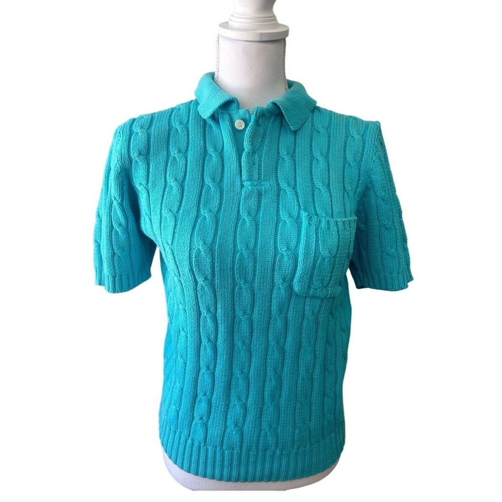 Eddie Bauer Teal Knit Polo Cable Knit Sweater. Size Small